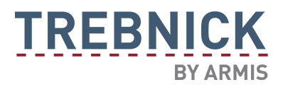 TREBNICK in large bold blue letters above a dashed red line, with BY Armis in smaller gray letters below.