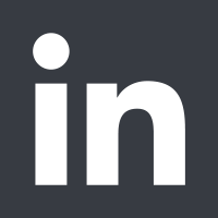LinkedIn logo: A gray square with the lowercase white letters in, with a white dot above the i, on a dark background.