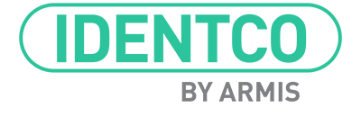 Logo featuring IDENTCO in bold bright green letters inside a rounded rectangle, above smaller gray BY Armis text on a light gray background.