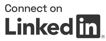 Black and white banner reads Connect on LinkedIn with LinkedIn’s logo, featuring in inside a rounded square.