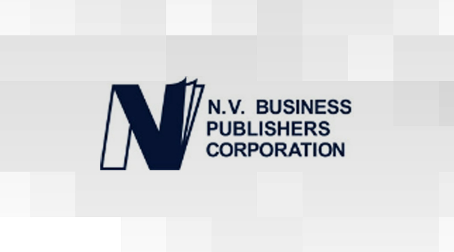 N.V. Business Publishers Corporation logo with a stylized N and pages, company name in blue on a light, pixelated background.