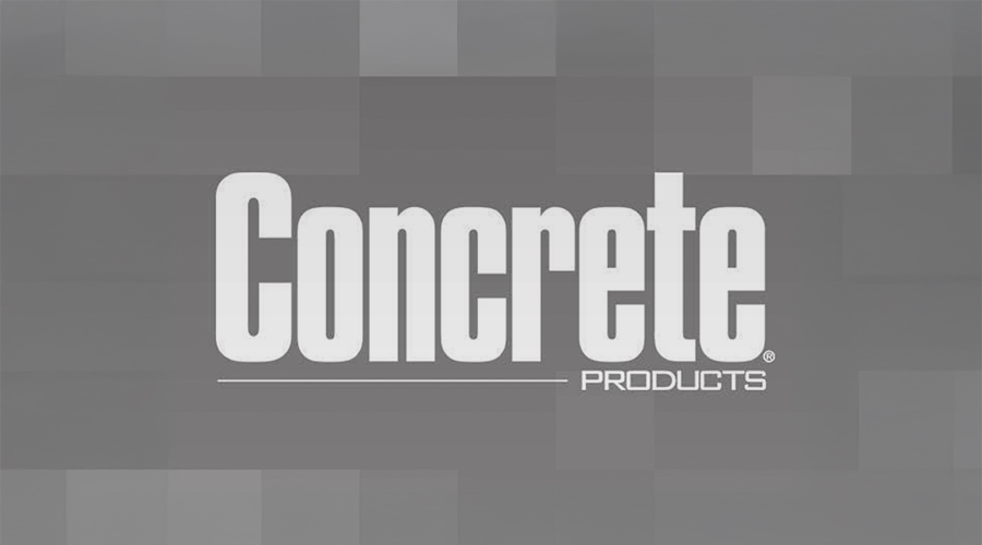 Large bold white text "Concrete" above smaller "PRODUCTS" on a gray block-patterned background for concrete business branding.